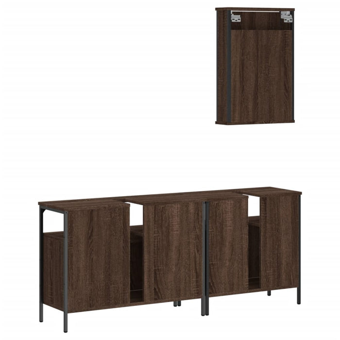 Set Mobili da Bagno 3 pz Rovere Marrone in Legno Multistrato 3214789