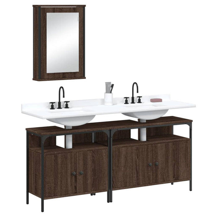 Set Mobili da Bagno 3 pz Rovere Marrone in Legno Multistrato 3214789