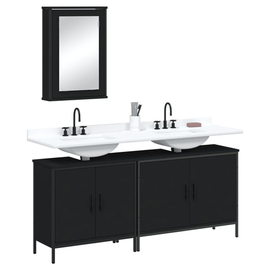 Set Mobili da Bagno 3 pz Nero in Legno Multistrato 3214790