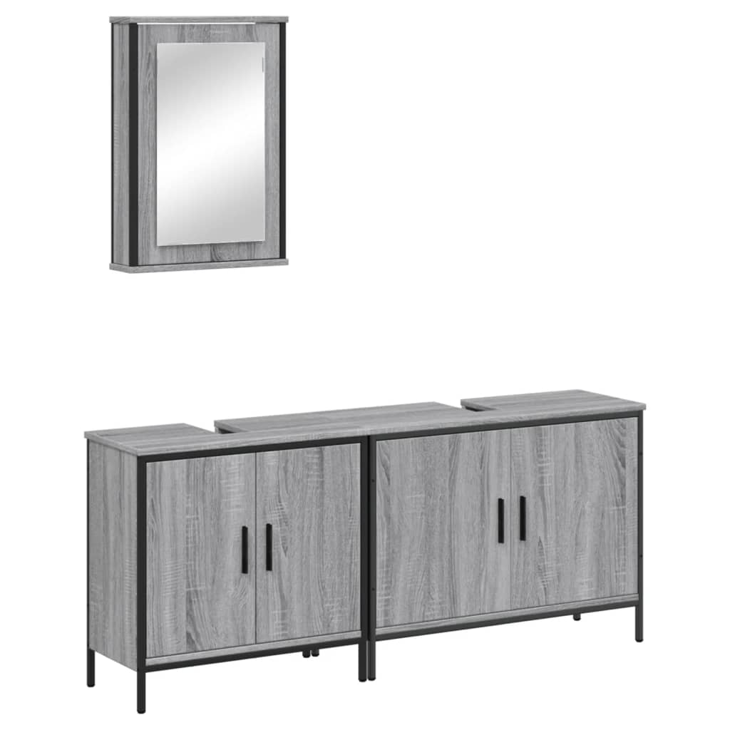 Set Mobili da Bagno 3 pz Grigio Sonoma in Legno Multistrato 3214793