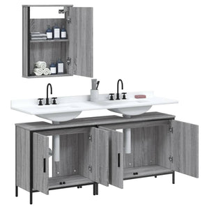 Set Mobili da Bagno 3 pz Grigio Sonoma in Legno Multistrato 3214793