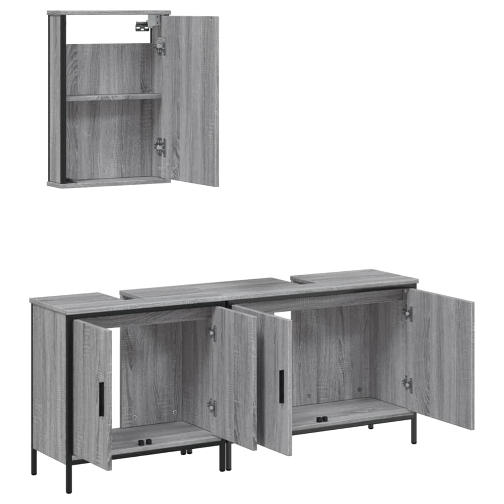 Set Mobili da Bagno 3 pz Grigio Sonoma in Legno Multistrato 3214793