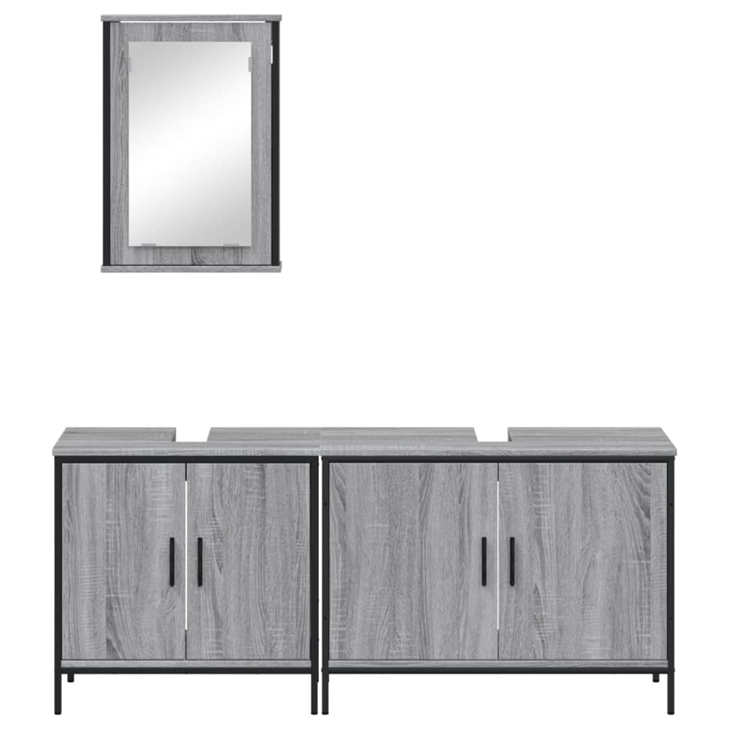 Set Mobili da Bagno 3 pz Grigio Sonoma in Legno Multistrato 3214793