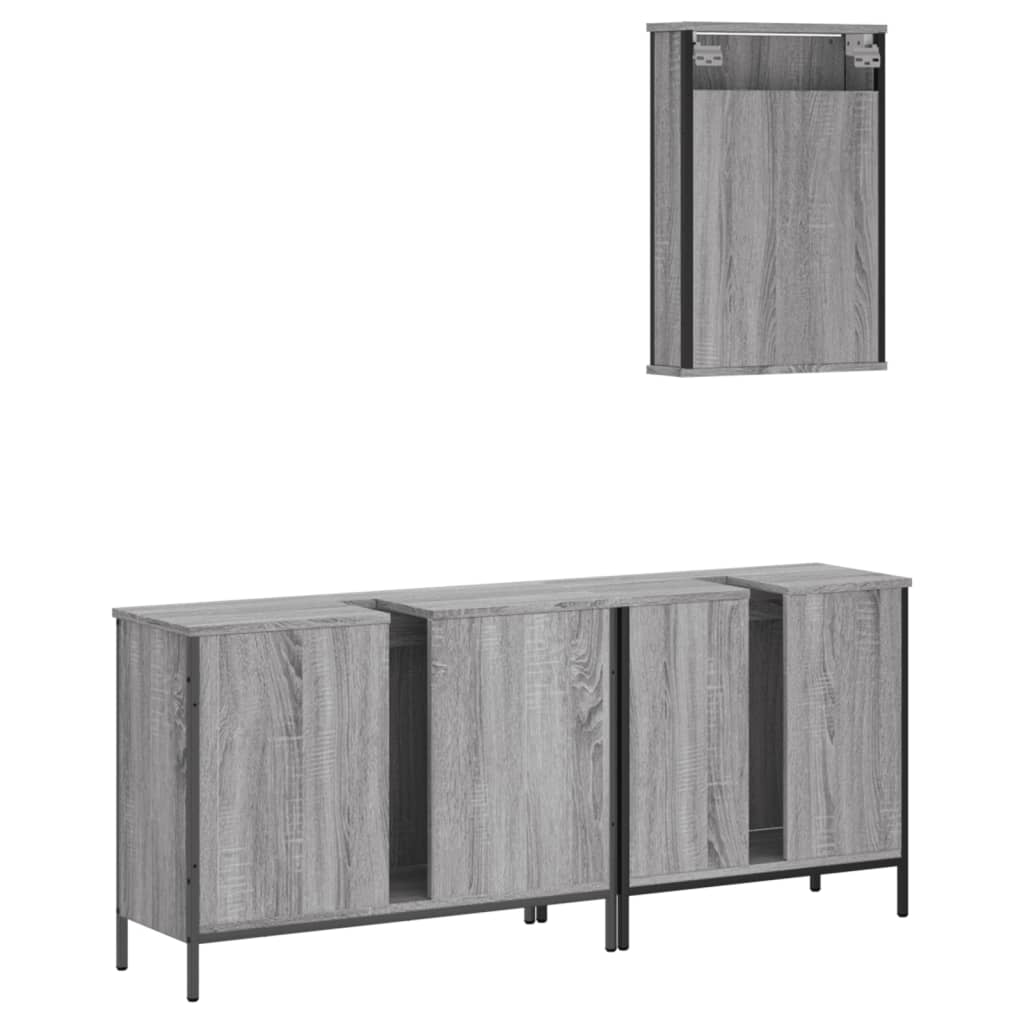 Set Mobili da Bagno 3 pz Grigio Sonoma in Legno Multistrato 3214793