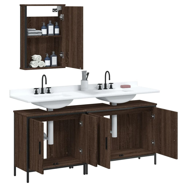 Set Mobili da Bagno 3 pz Rovere Marrone in Legno Multistrato 3214794