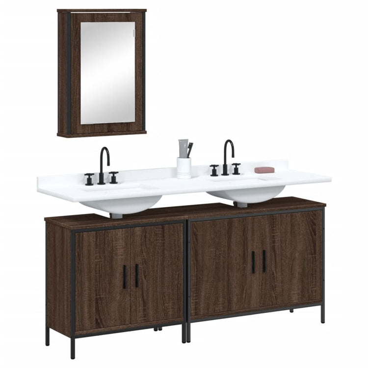 Set Mobili da Bagno 3 pz Rovere Marrone in Legno Multistrato 3214794