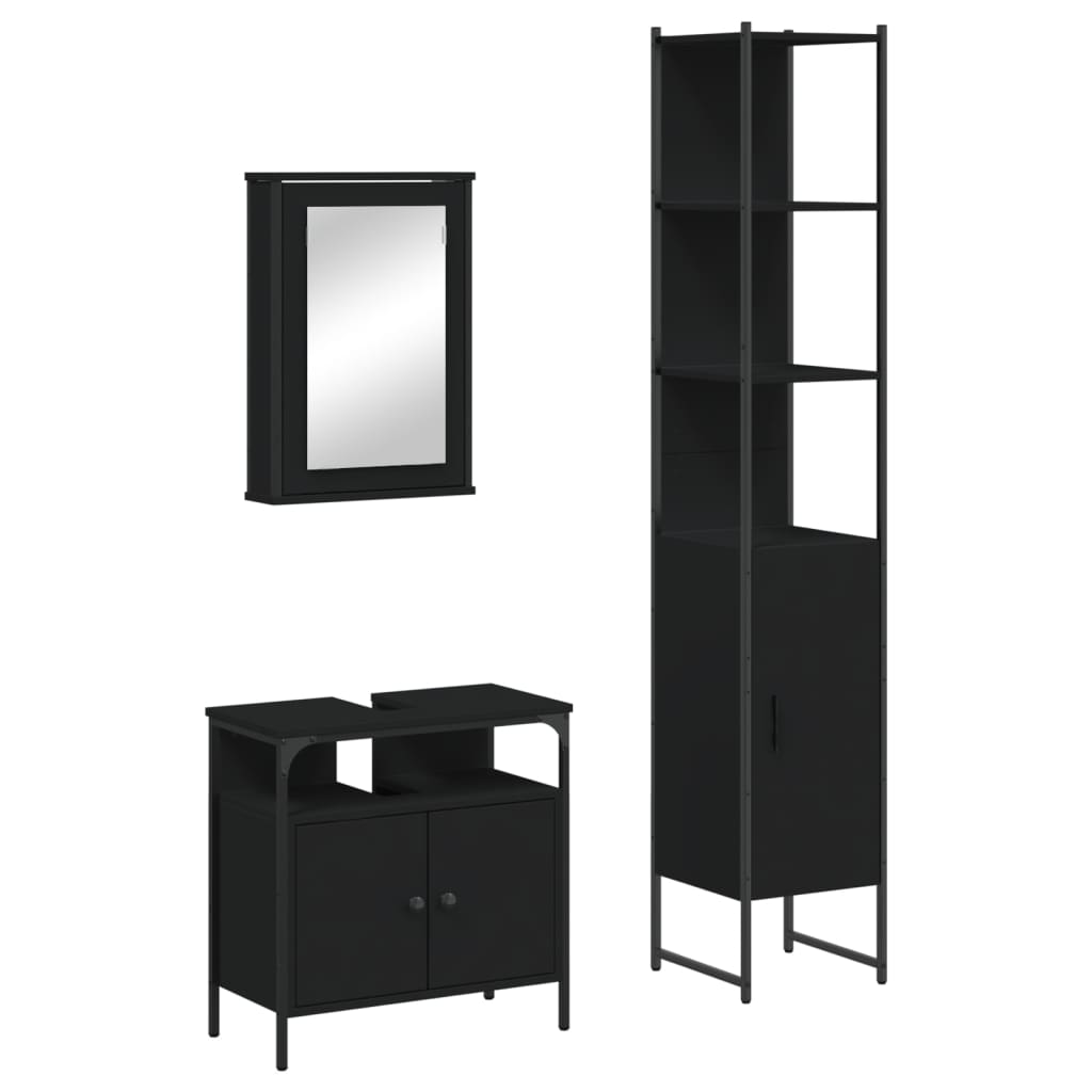 Set Mobili da Bagno 3 pz Nero in Legno Multistrato 3214795