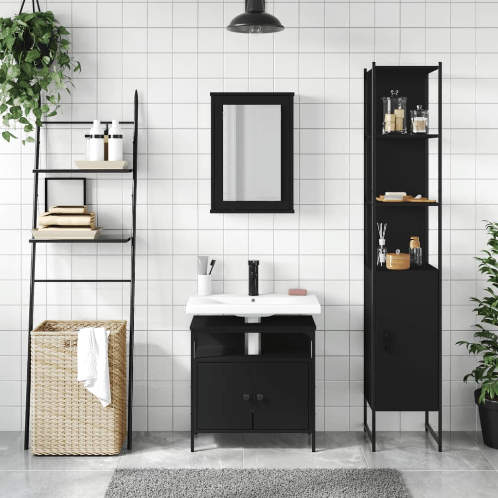 Set Mobili da Bagno 3 pz Nero in Legno Multistrato 3214795