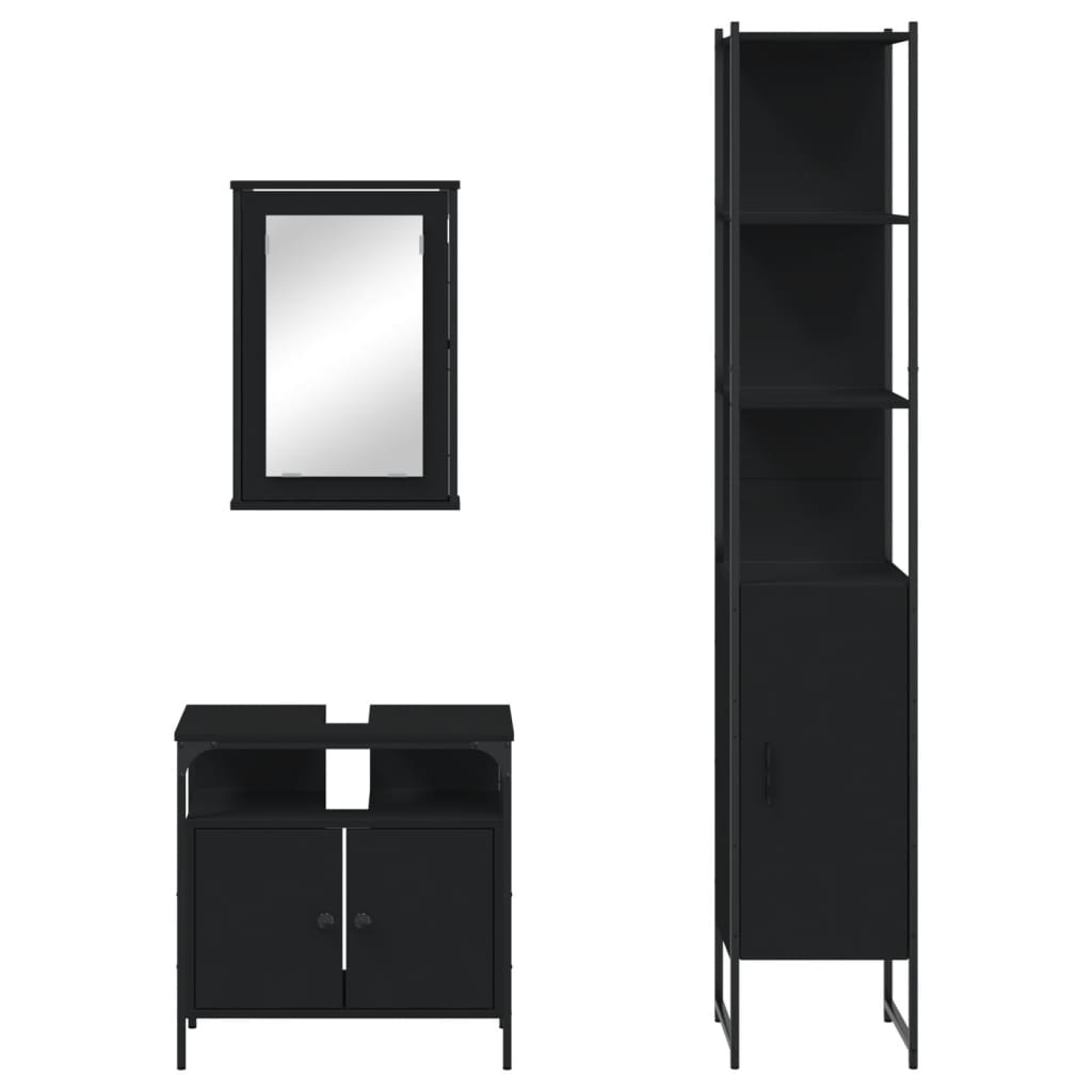 Set Mobili da Bagno 3 pz Nero in Legno Multistrato 3214795