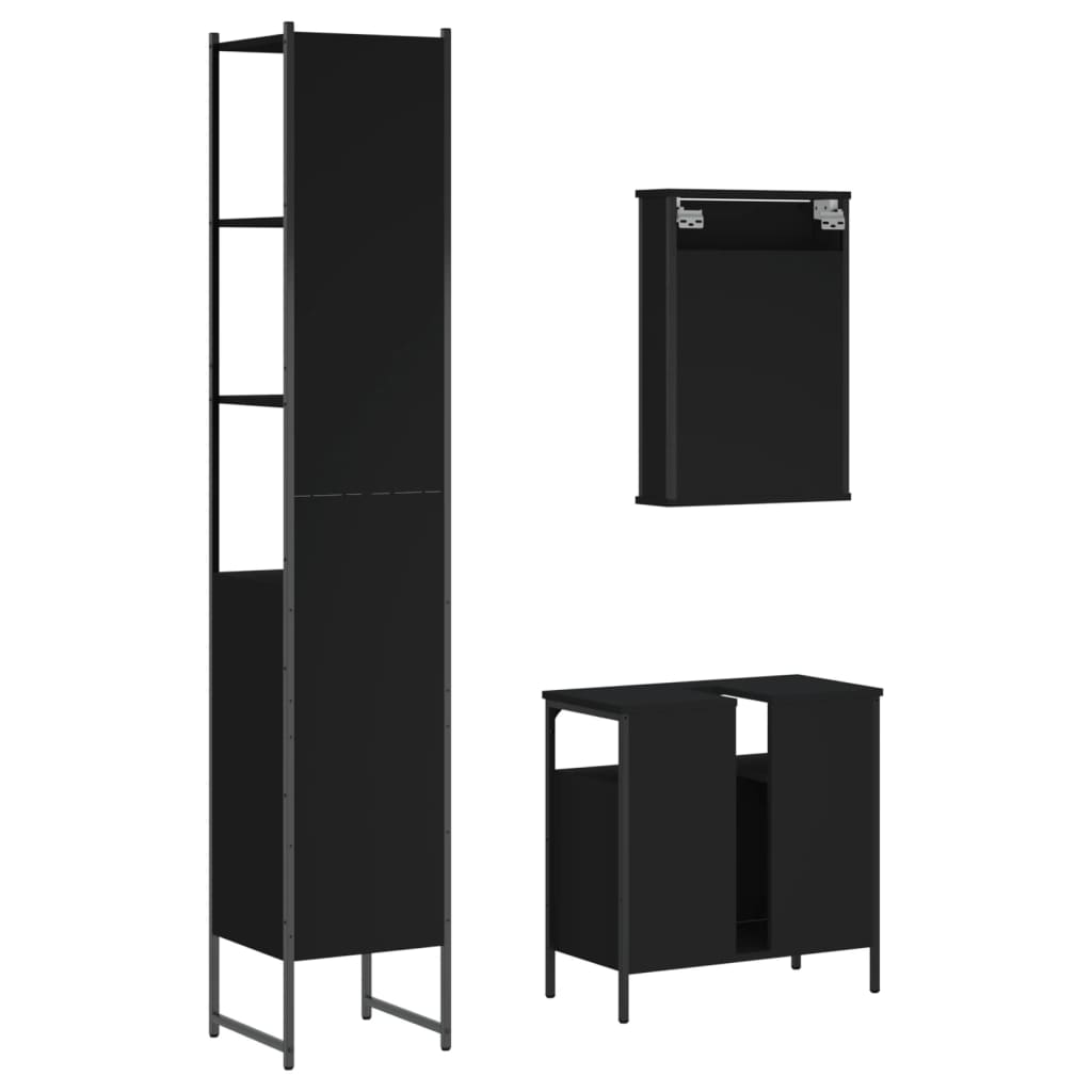 Set Mobili da Bagno 3 pz Nero in Legno Multistrato 3214795