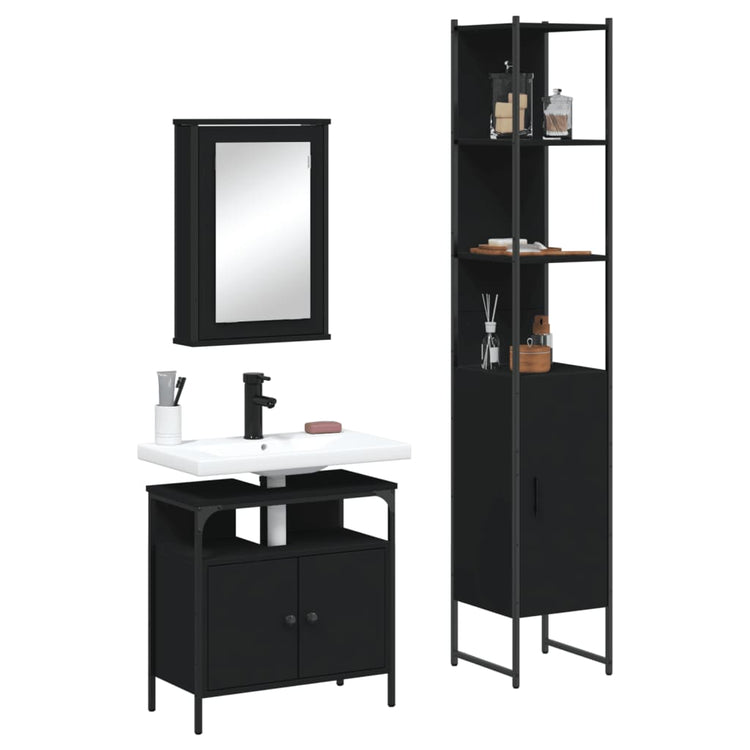 Set Mobili da Bagno 3 pz Nero in Legno Multistrato 3214795