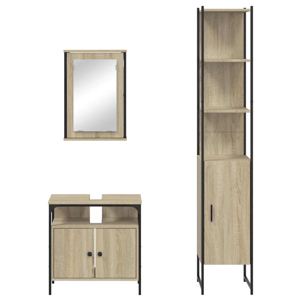 Set Mobili da Bagno 3 pz Rovere Sonoma in Legno Multistrato 3214796