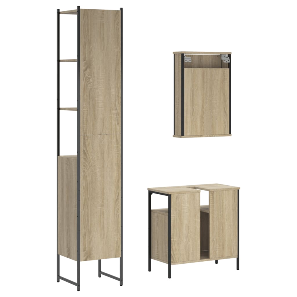 Set Mobili da Bagno 3 pz Rovere Sonoma in Legno Multistrato 3214796