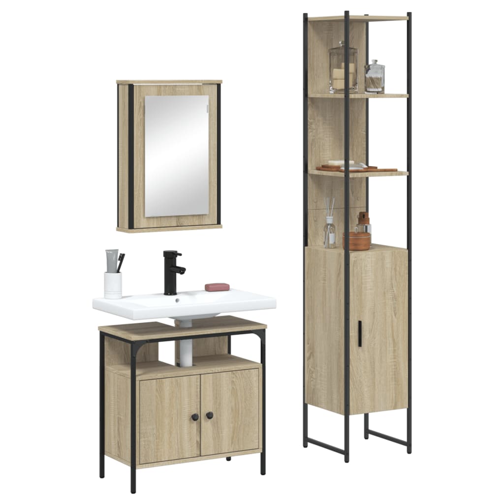 Set Mobili da Bagno 3 pz Rovere Sonoma in Legno Multistrato 3214796