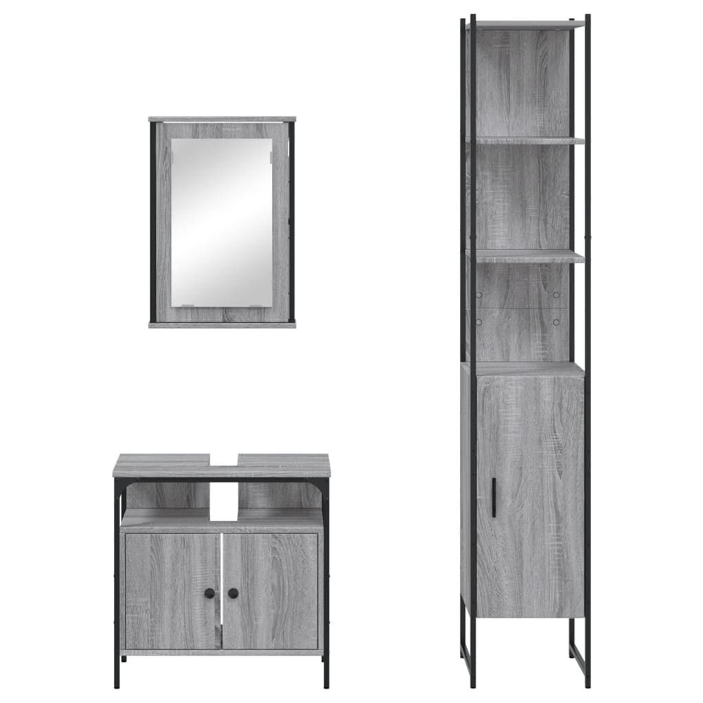 Set Mobili da Bagno 3 pz Grigio Sonoma in Legno Multistrato 3214798