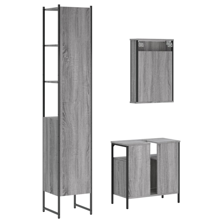 Set Mobili da Bagno 3 pz Grigio Sonoma in Legno Multistrato 3214798