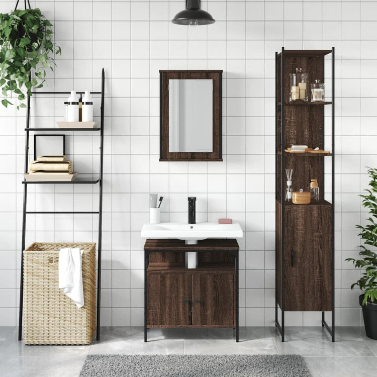 Set Mobili da Bagno 3 pz Rovere Marrone in Legno Multistrato 3214799