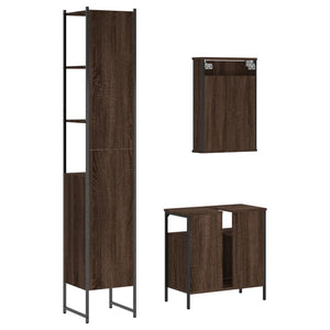 Set Mobili da Bagno 3 pz Rovere Marrone in Legno Multistrato 3214799