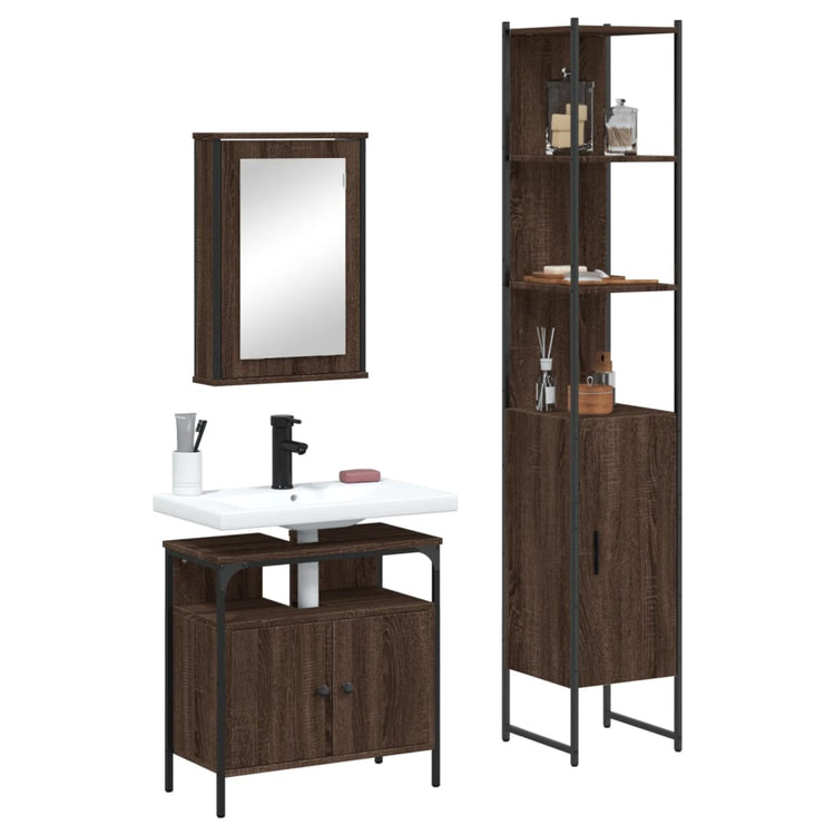 Set Mobili da Bagno 3 pz Rovere Marrone in Legno Multistrato 3214799