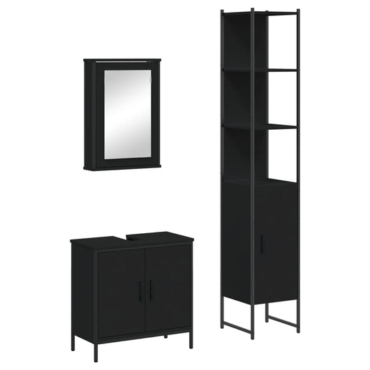 Set Mobili da Bagno 3 pz Nero in Legno Multistrato 3214800