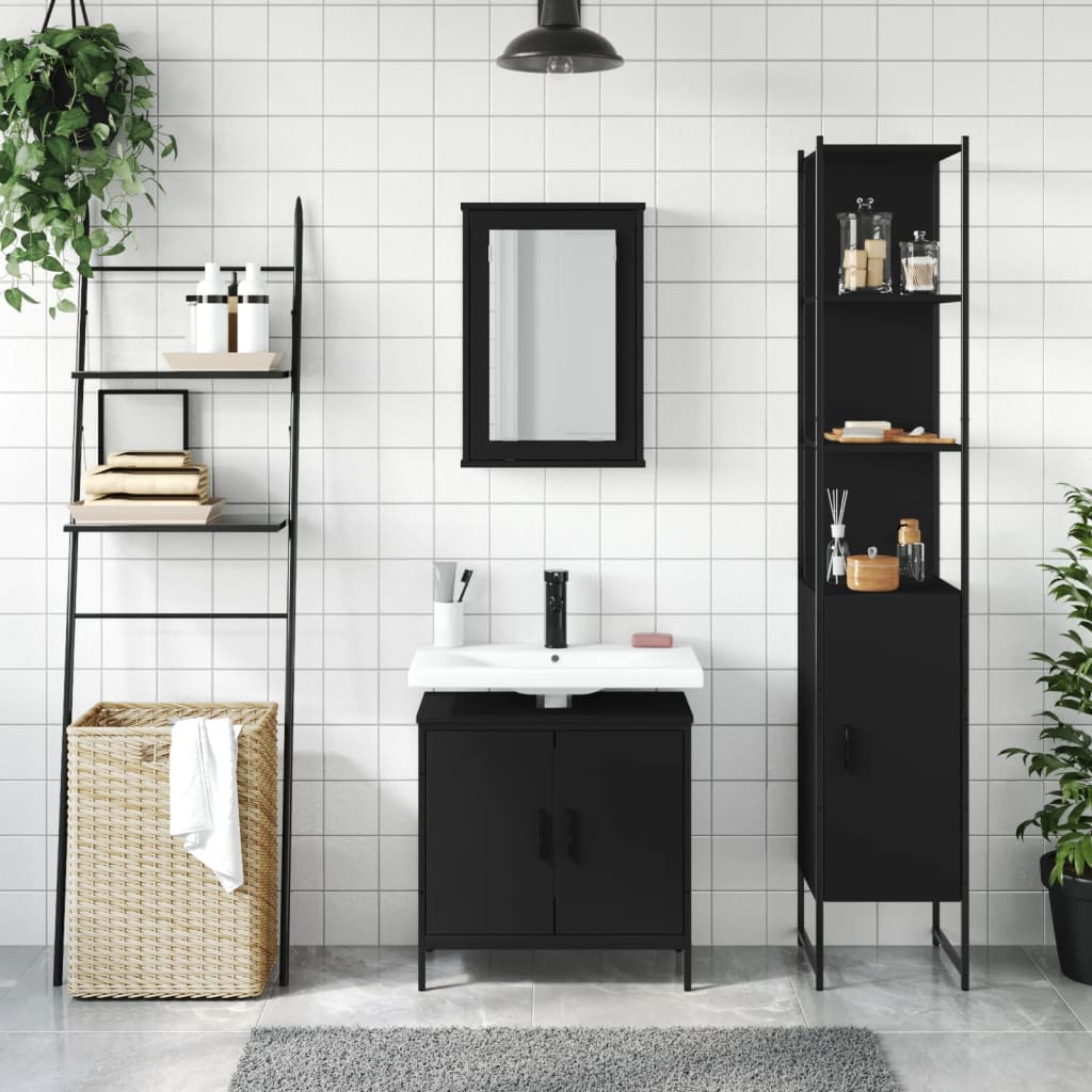 Set Mobili da Bagno 3 pz Nero in Legno Multistrato 3214800