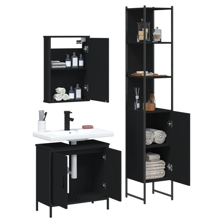 Set Mobili da Bagno 3 pz Nero in Legno Multistrato 3214800