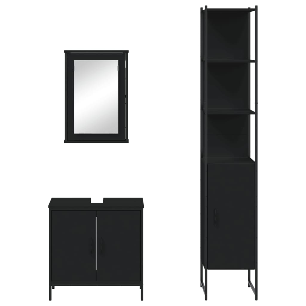 Set Mobili da Bagno 3 pz Nero in Legno Multistrato 3214800