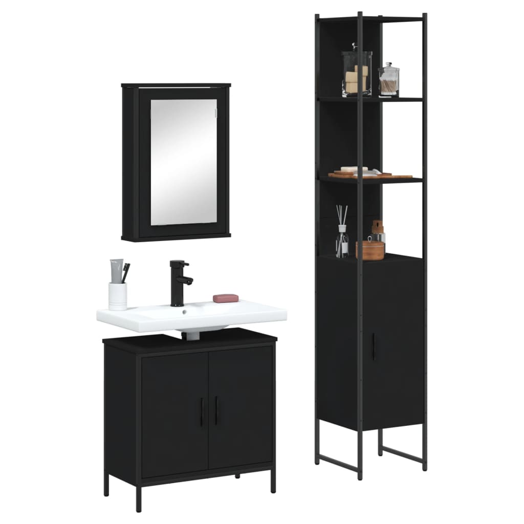 Set Mobili da Bagno 3 pz Nero in Legno Multistrato 3214800