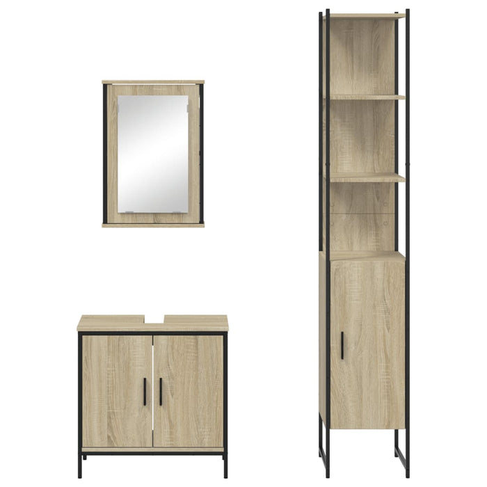 Set Mobili da Bagno 3 pz Rovere Sonoma in Legno Multistrato 3214801