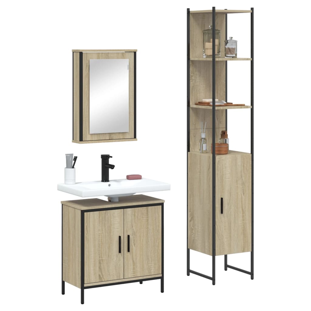 Set Mobili da Bagno 3 pz Rovere Sonoma in Legno Multistrato 3214801