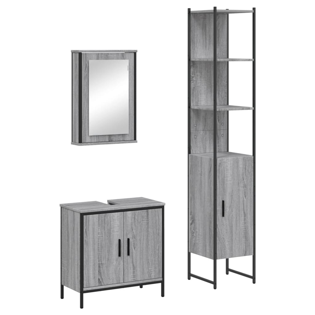 Set Mobili da Bagno 3 pz Grigio Sonoma in Legno Multistrato 3214803