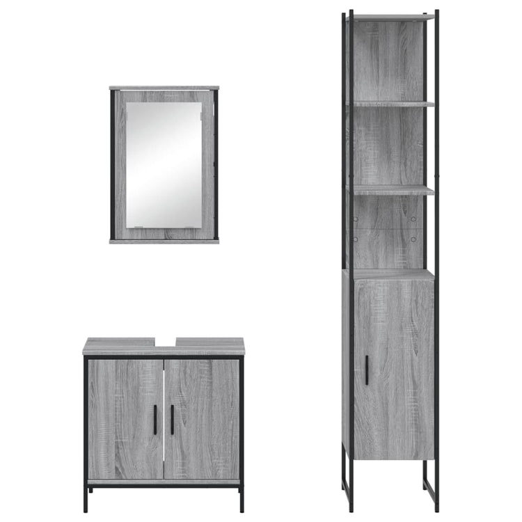 Set Mobili da Bagno 3 pz Grigio Sonoma in Legno Multistrato 3214803