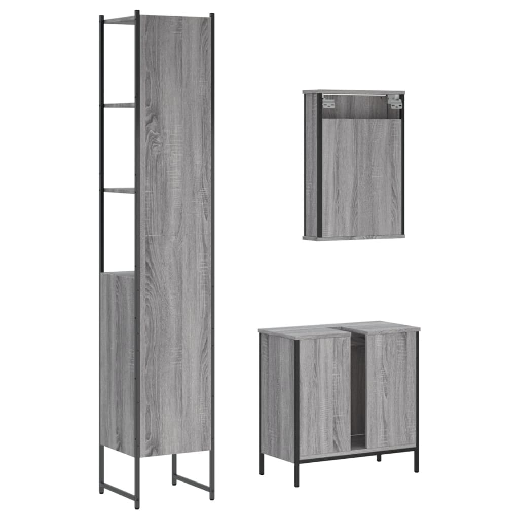 Set Mobili da Bagno 3 pz Grigio Sonoma in Legno Multistrato 3214803