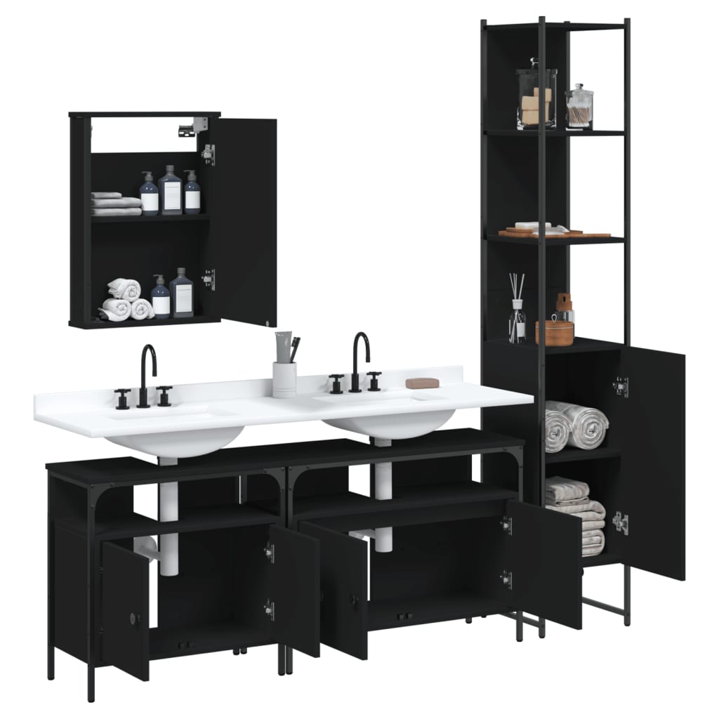 Set Mobili da Bagno 4 pz Nero in Legno Multistrato 3214805