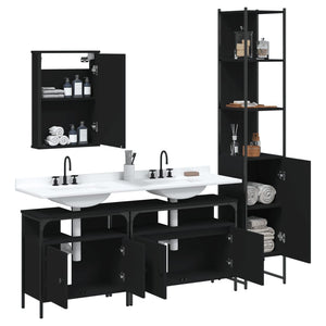 Set Mobili da Bagno 4 pz Nero in Legno Multistrato 3214805