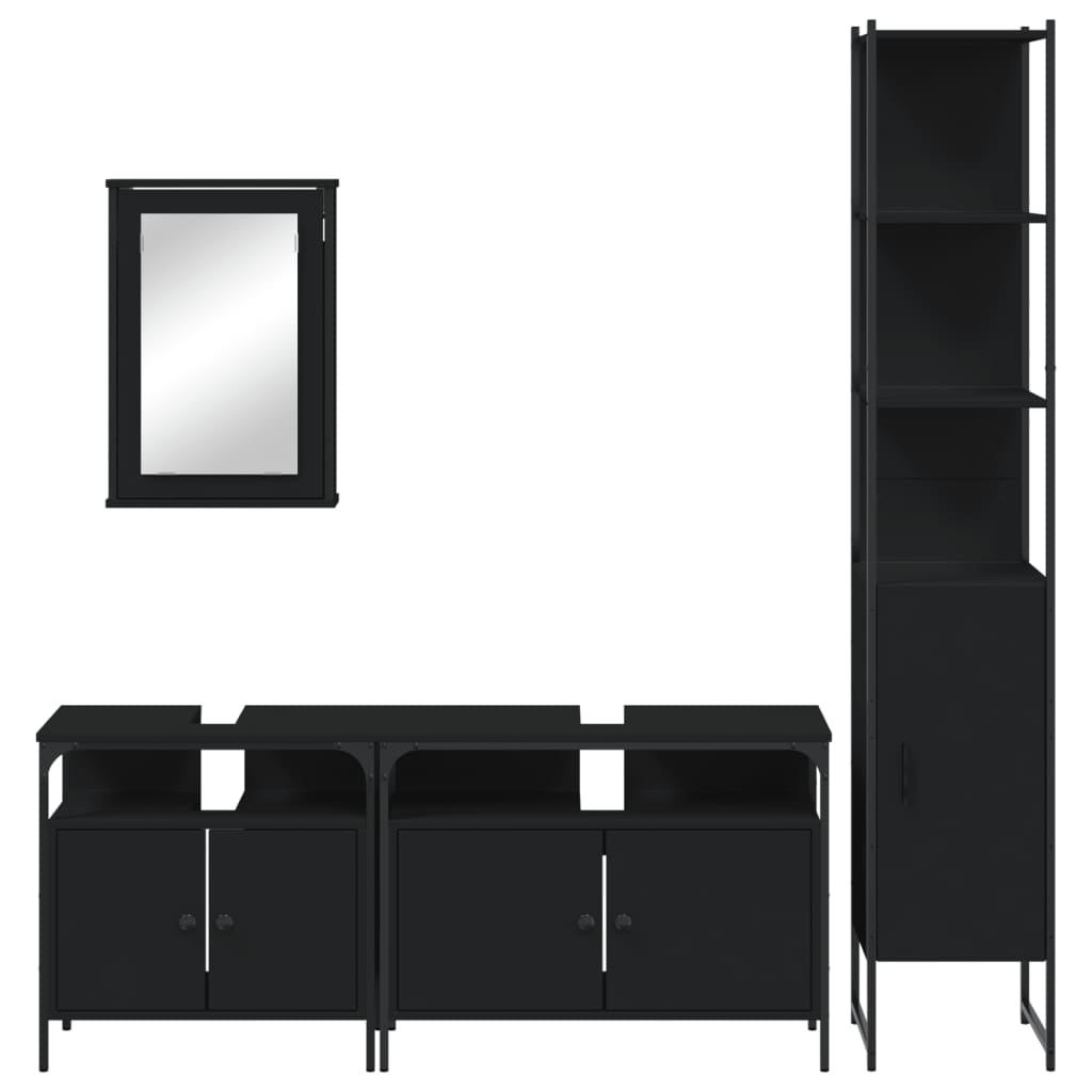 Set Mobili da Bagno 4 pz Nero in Legno Multistrato 3214805