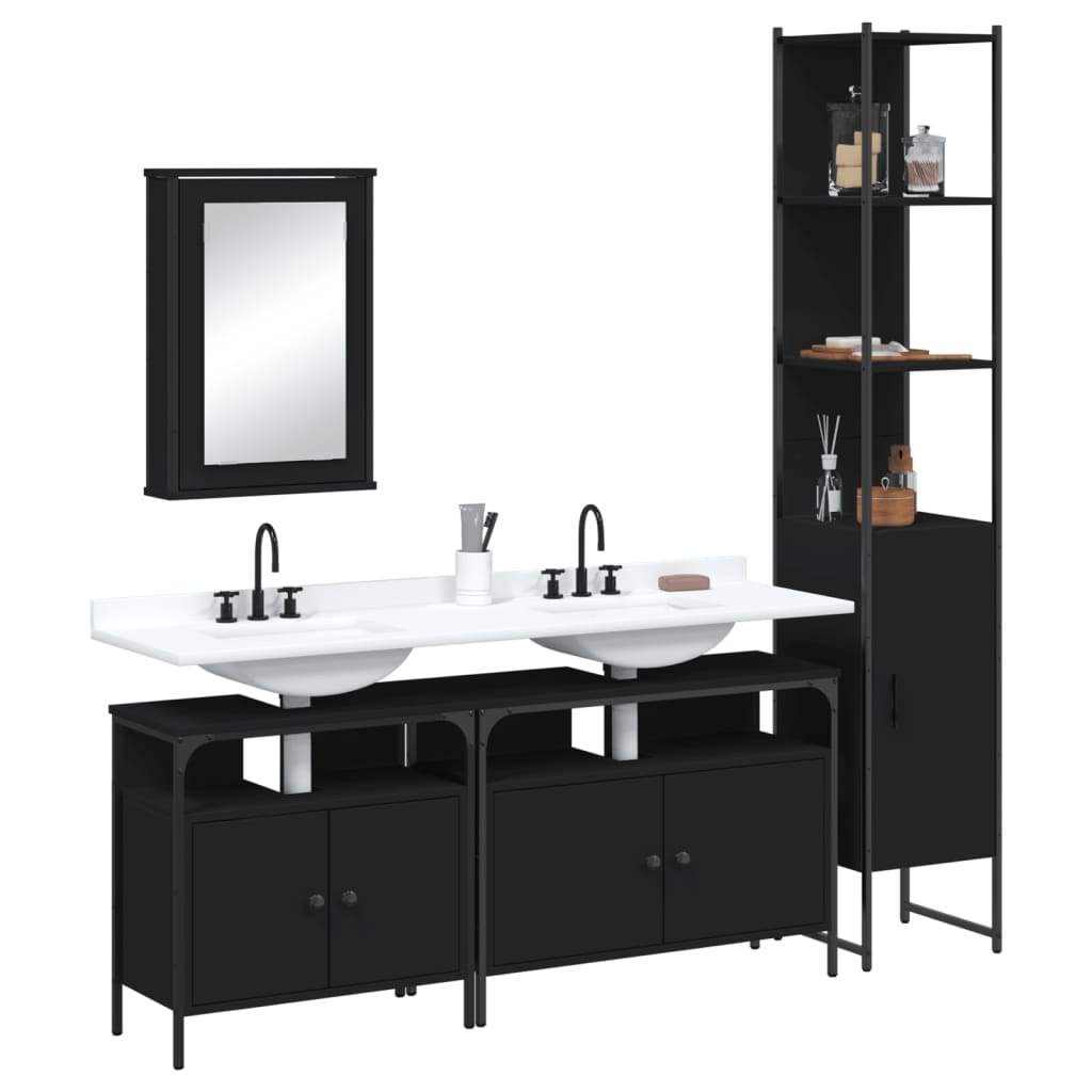 Set Mobili da Bagno 4 pz Nero in Legno Multistrato 3214805