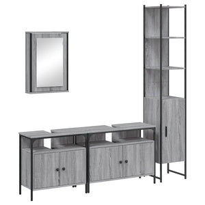 Set Mobili da Bagno 4 pz Grigio Sonoma in Legno Multistrato 3214808