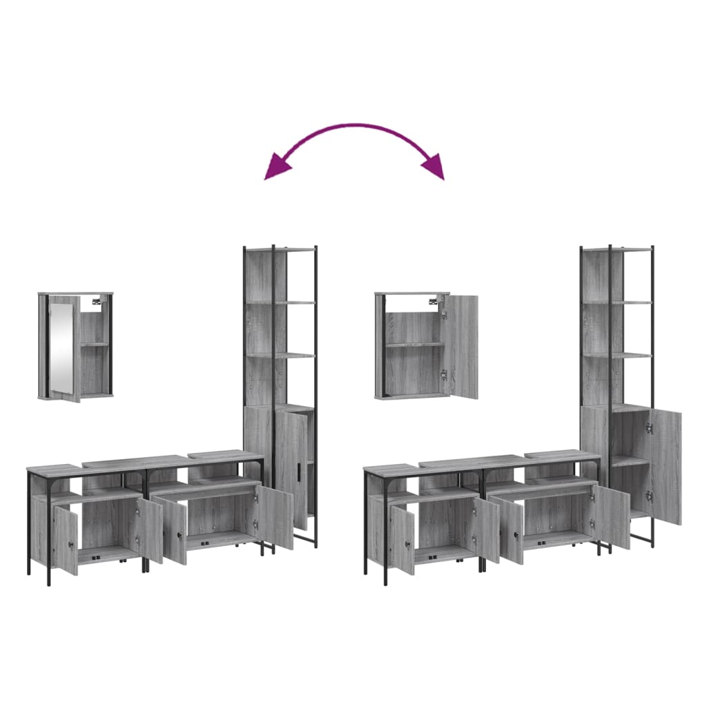 Set Mobili da Bagno 4 pz Grigio Sonoma in Legno Multistrato 3214808