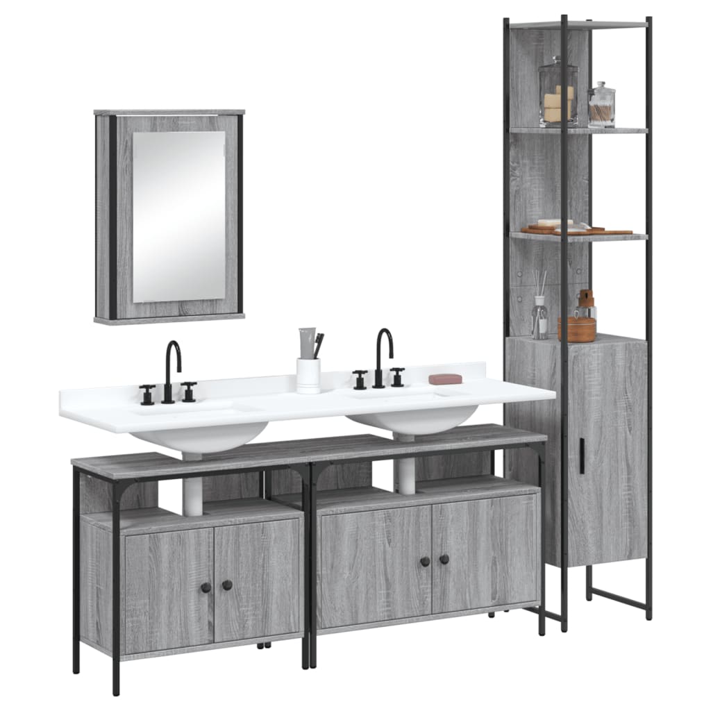 Set Mobili da Bagno 4 pz Grigio Sonoma in Legno Multistrato 3214808