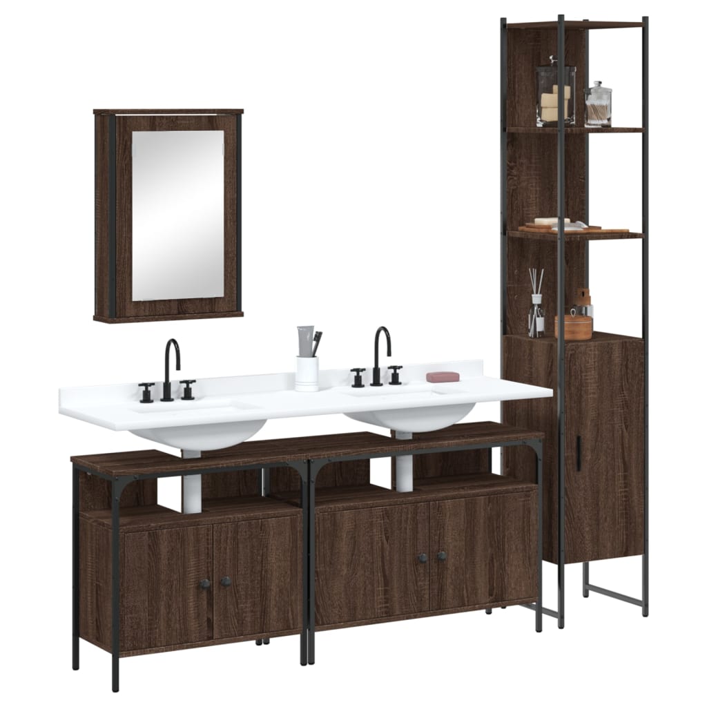 Set Mobili da Bagno 4 pz Rovere Marrone in Legno Multistrato 3214809