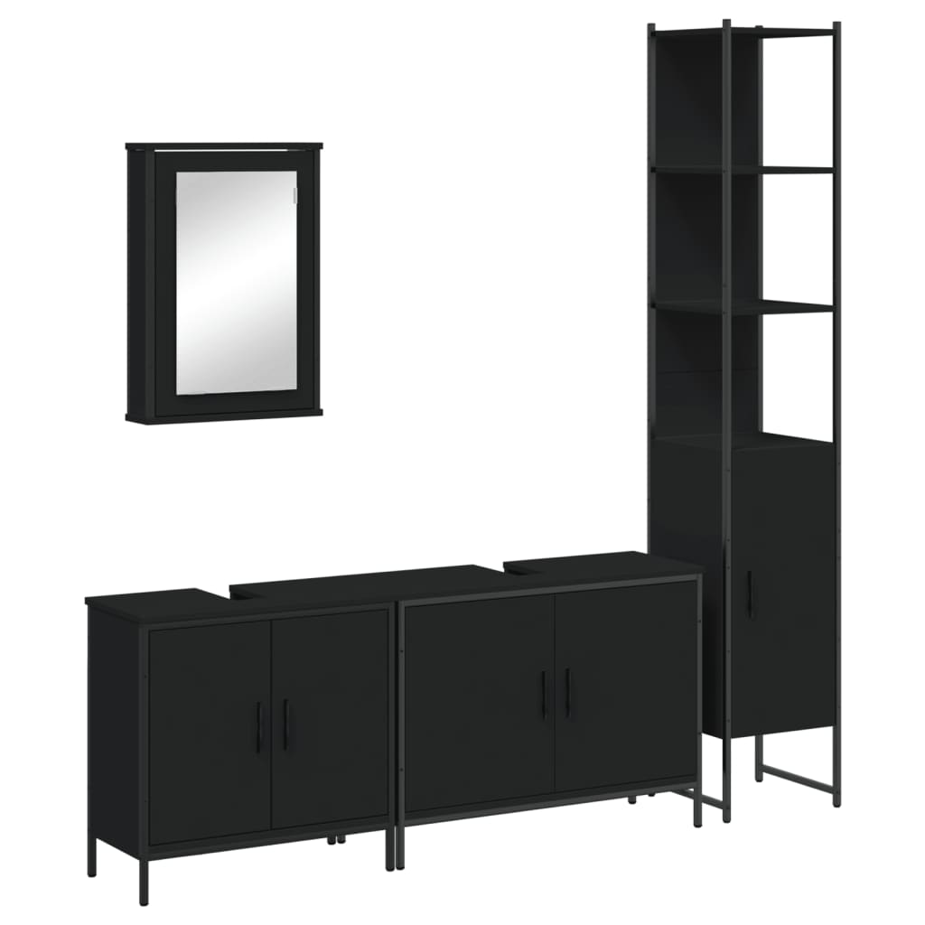 Set Mobili da Bagno 4 pz Nero in Legno Multistrato 3214810