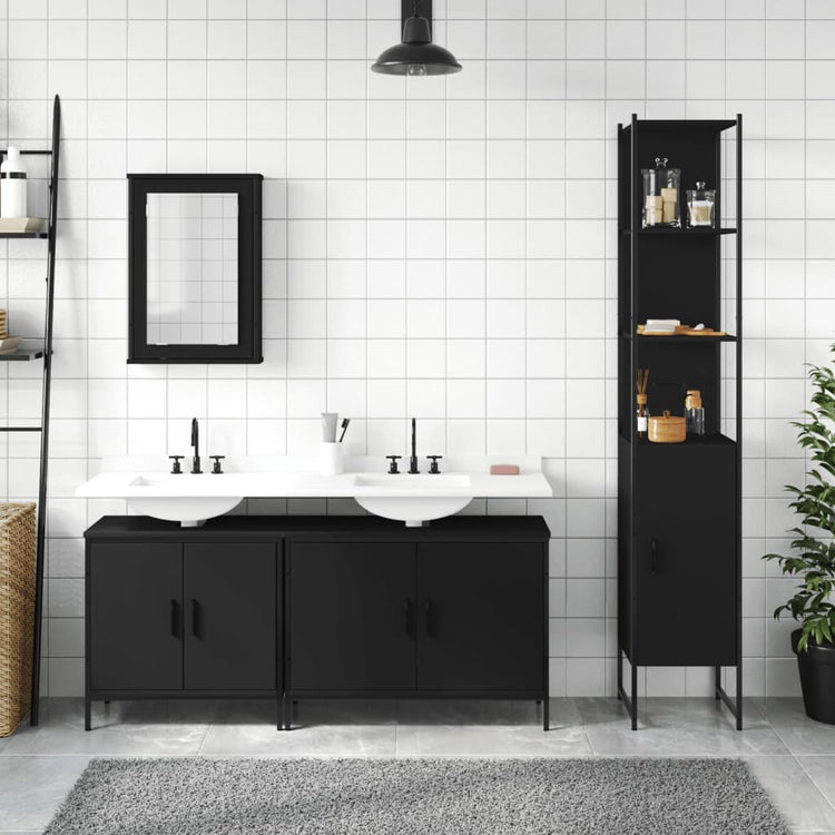 Set Mobili da Bagno 4 pz Nero in Legno Multistrato 3214810