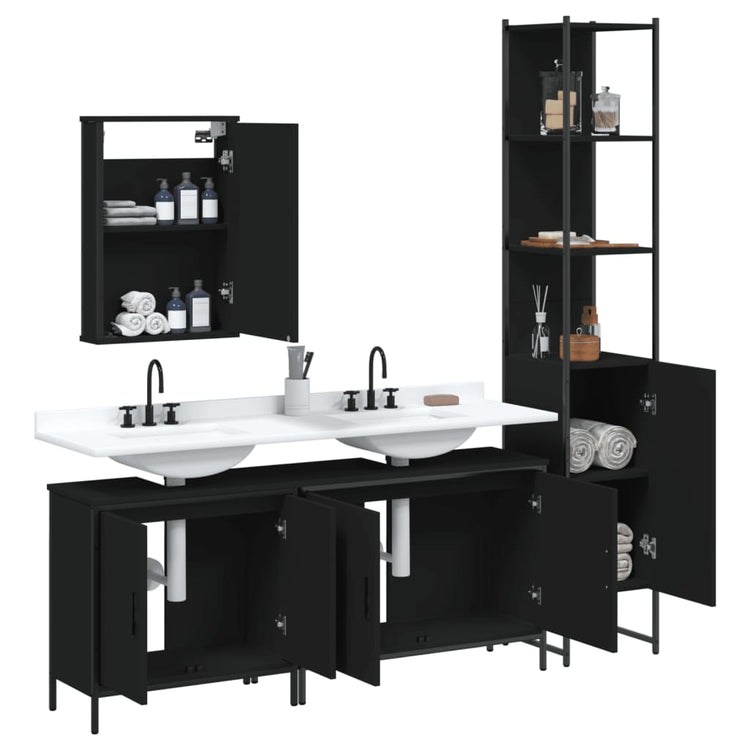 Set Mobili da Bagno 4 pz Nero in Legno Multistrato 3214810