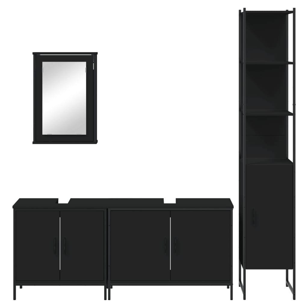 Set Mobili da Bagno 4 pz Nero in Legno Multistrato 3214810