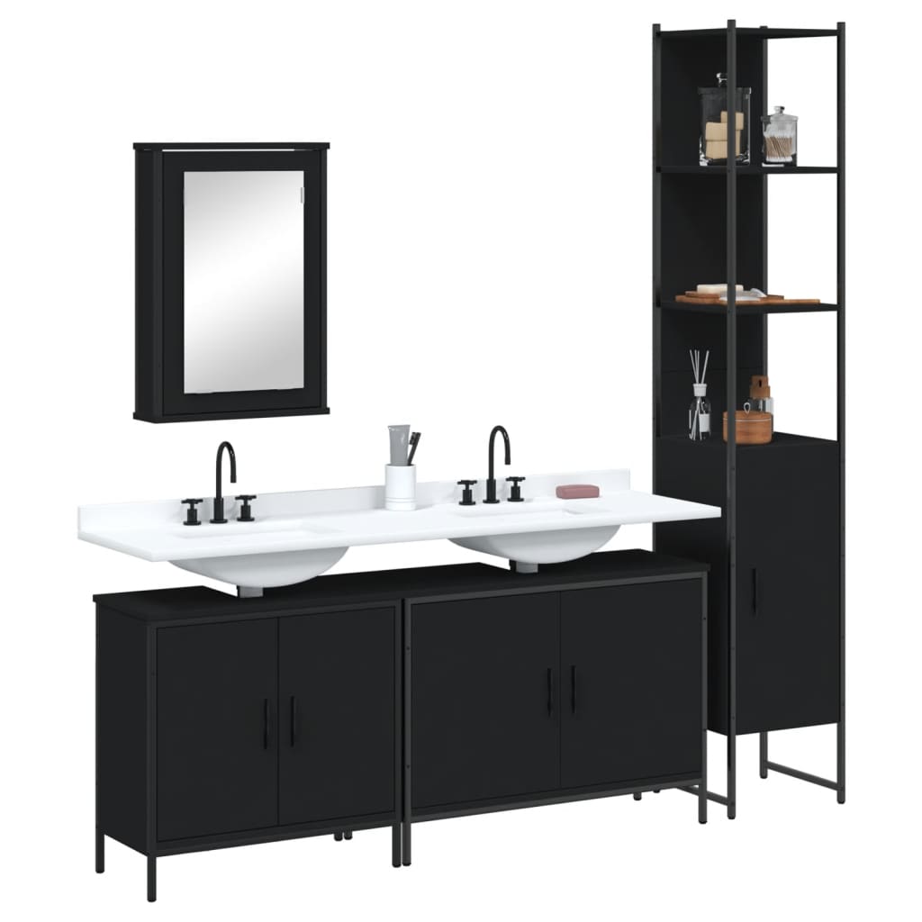 Set Mobili da Bagno 4 pz Nero in Legno Multistrato 3214810