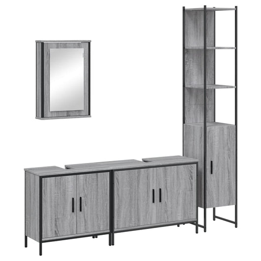 Set Mobili da Bagno 4 pz Grigio Sonoma in Legno Multistrato 3214813