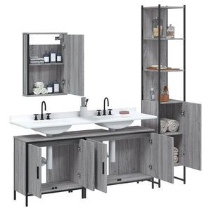 Set Mobili da Bagno 4 pz Grigio Sonoma in Legno Multistrato 3214813