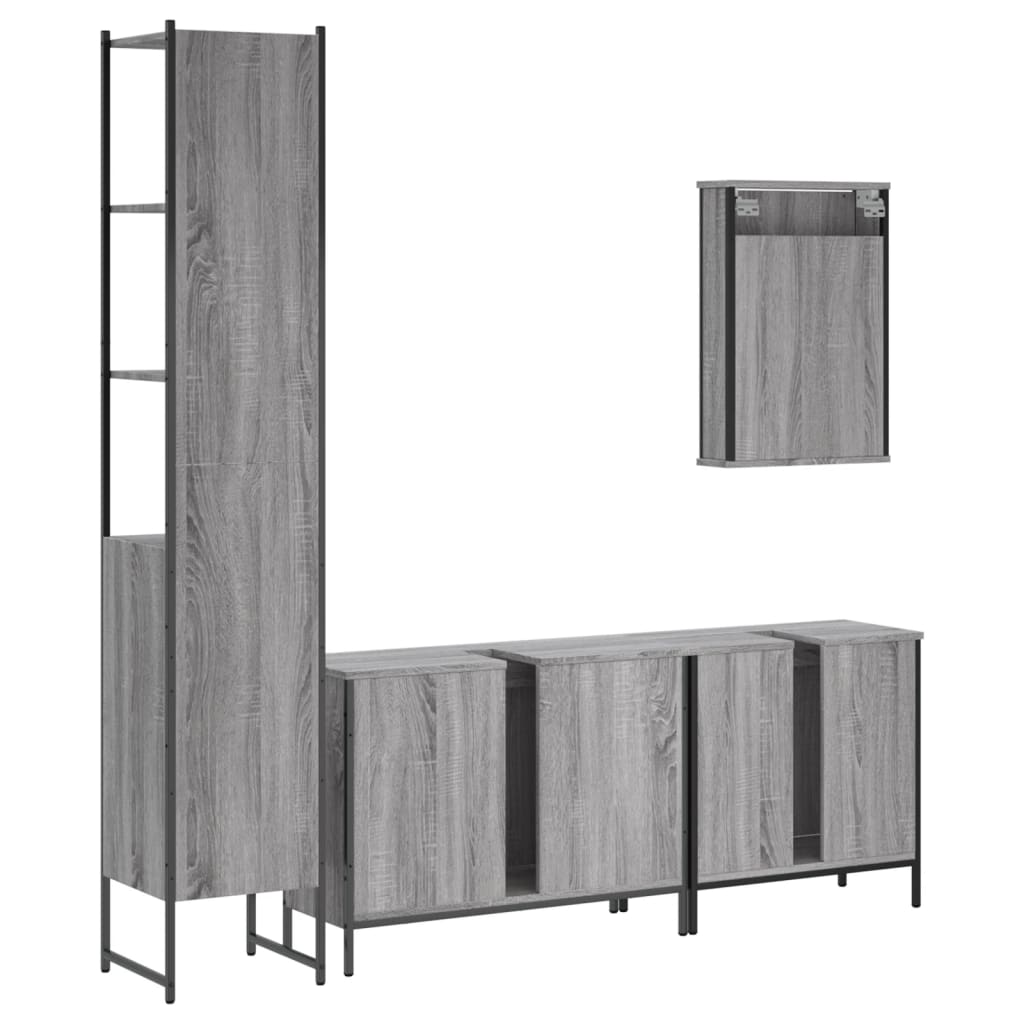 Set Mobili da Bagno 4 pz Grigio Sonoma in Legno Multistrato 3214813