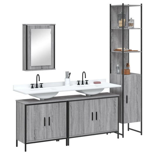 Set Mobili da Bagno 4 pz Grigio Sonoma in Legno Multistrato 3214813